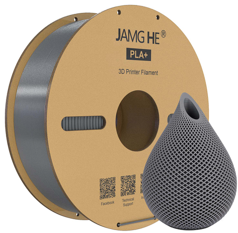 Пластик в котушці для 3D друку PLA+ Jamg He 1,75 мм 1 кг сірий, фото 1