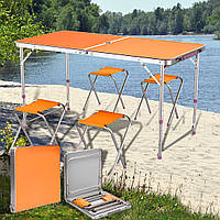 Туристический раскладной стол для пикника с 4 стульями, складывается в чемодан Оранжевый