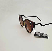 Солнцезащитные очки женские круглые, коричневые, стильные имиджевые необычные очки с градиентными линзами