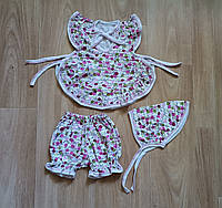 Літній костюм комплект на дівчинку р.86 - 1-1,5 роки, 34801, туніка + шорти + косинка, для пісочниці і пляжу