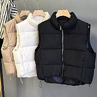 Женская жилетка укороченная с потайными карманами черный- RudSale