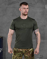 Футболка coolmax тактическая олива с гербом, военная футболка влагоотводящая хаки, армейская футболка if168