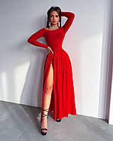 Роскошное платье с разрезами и открытыми плечами красный- RudSale