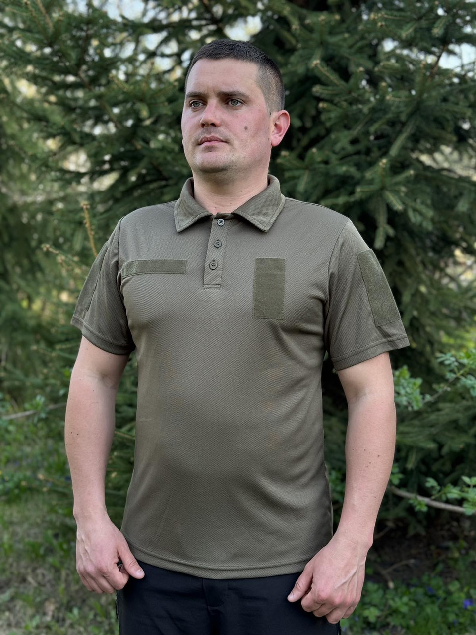 Міцна тактична футболка поло олива зсу, чоловіча футболка polo хакі з липучками вологовідвідна if168