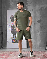 Комплект футболки + шорти оливи, легкі військові шорти та футболка хакі для ссу з принтом if168