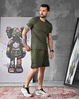 Комплект тактический шорты и футболка олива с принтом для зсу, армейские шорты хаки с футболкой if168
