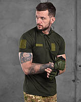 Тактична футболка поло хакі, футболка олива з липучками під шеврони, армійська футболка зсу поло if168