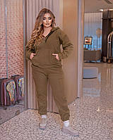 Женский костюм (брюки+кофта с кокеткой+карман капюшон) флис коричневый- RudSale