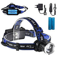 RIO Налобний ліхтар Bailong BL-T24-P50 акумуляторний LED/Zoom 3 режими роботи, ліхтар на голову для риболовлі