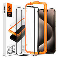 Стекло защитное Spigen Apple iPhone 15 Pro Glas.tR AlignMaster FC Black (2P) (AGL06895)(1695310528756)