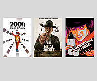 Набір постерів фільмів Кубрика у рамках: Механічний апельсин, Цілісно-металева оболонка, Космічна одіссея 2001