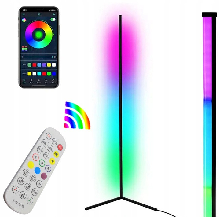 Кутова LED RGB Bluetooth лампа торшер з пультом і керуванням із телефона, фото 1