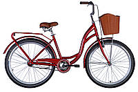 Велосипед сталь 26 Dorozhnik AQUAMARINE тормозная frame-17 бордовый с багажником задн. St с корзиной Pl с