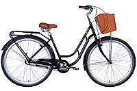 Велосипед сталь 28 Dorozhnik RETRO планет. рама-19" черный с багажником заднего St с корзиной Pl с крылом St