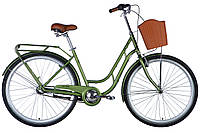 Велосипед сталь 28 Dorozhnik RETRO планет. рама-19" темно-зеленый с багажником задн. St с корзиной Pl с крылом