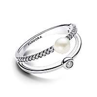 Серебряное кольцо Pandora Пандора двойное с жемчужиной и паве 193147C01