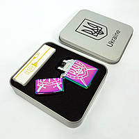 Дуговая электроимпульсная USB зажигалка Украина металлическая коробка HL-446. DZ-871 Цвет: хамелеон