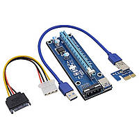 Райзер v006 USB 3.0 PCI-E 1X 16X Riser для видеокарт 60 см molex sata молекс сата майнинг 1060 470 580 480