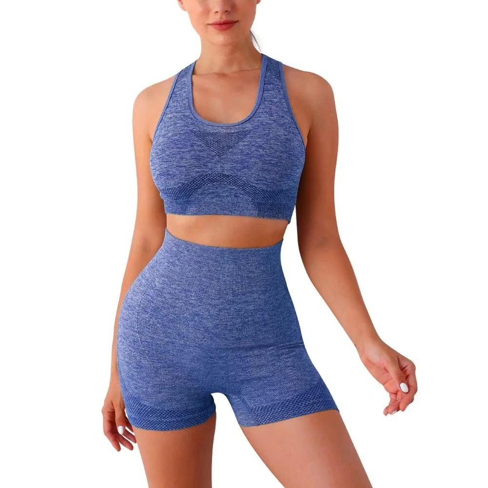 Стильний жіночий фітнес комплект «Пуш-Ап» - топ і шорти (Розміри S/M, L/XL), Синій меланж