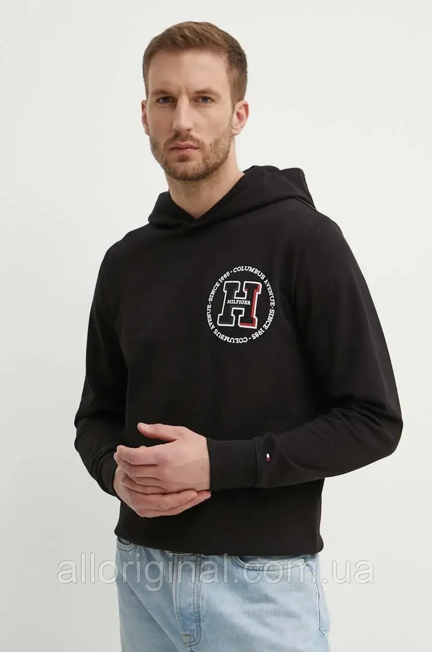 AllOriginal com ua Бавовняна кофта Tommy Hilfiger чоловіча колір чорний з капюшоном з принтом MW0MW34383, фото 1