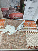 Оранжевое с бежевым постельное белье в полоску, евро размер, Турция