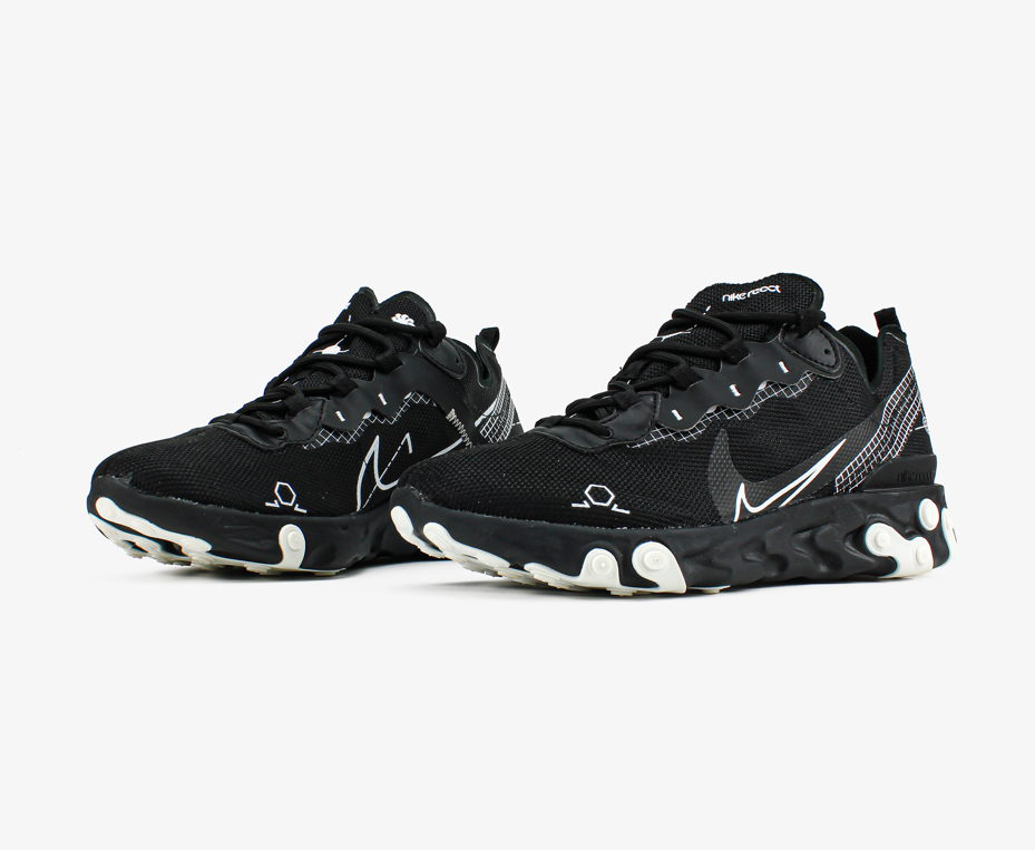 Чоловічі кросівки Nike React Element 55 Black чорно білі текстиль дихаючі легкі весна літо