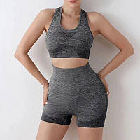 Стильный женский фитнес комплект "Пуш-Ап" - топ и шорты (Размеры S/M, L/XL), Серый меланж