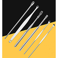 Набір інструментів для чищення вух, 6 шт., Засіб для видалення вушної сірки з неіржавкої сталі