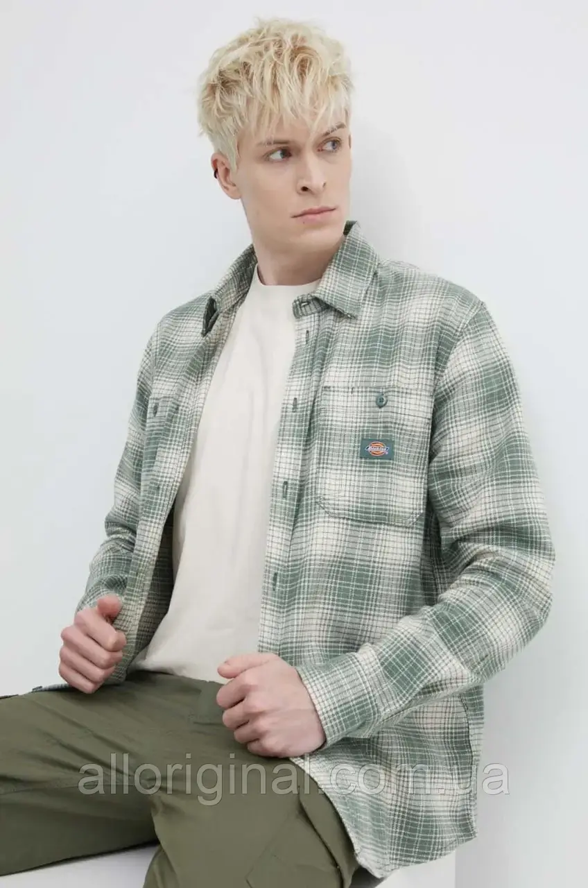 AllOriginal com ua Бавовняна сорочка Dickies EVANSVILLE LS чоловіча колір зелений regular класичний комір, фото 1