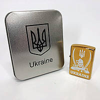 Дуговая электроимпульсная USB зажигалка Украина (металлическая коробка) HL-449. TA-676 Цвет: золотой