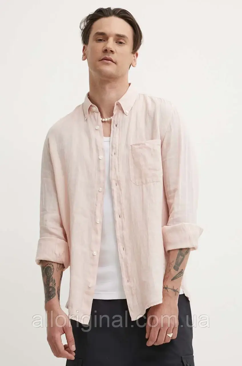 AllOriginal com ua Сорочка з льону HUGO колір рожевий regular комір button-down 50514162 РОЗМІРИ ЗАПИТУЙТЕ, фото 1