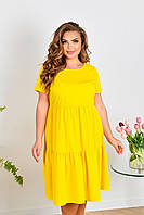 Женское легкое нарядное летнее базовое платье свободного кроя с коротким рукавом софт больших размеров батал Желтый, 60/62