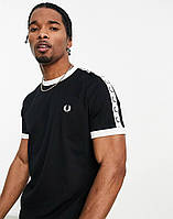 Мужская футболка Fred Perry черная с лампасами