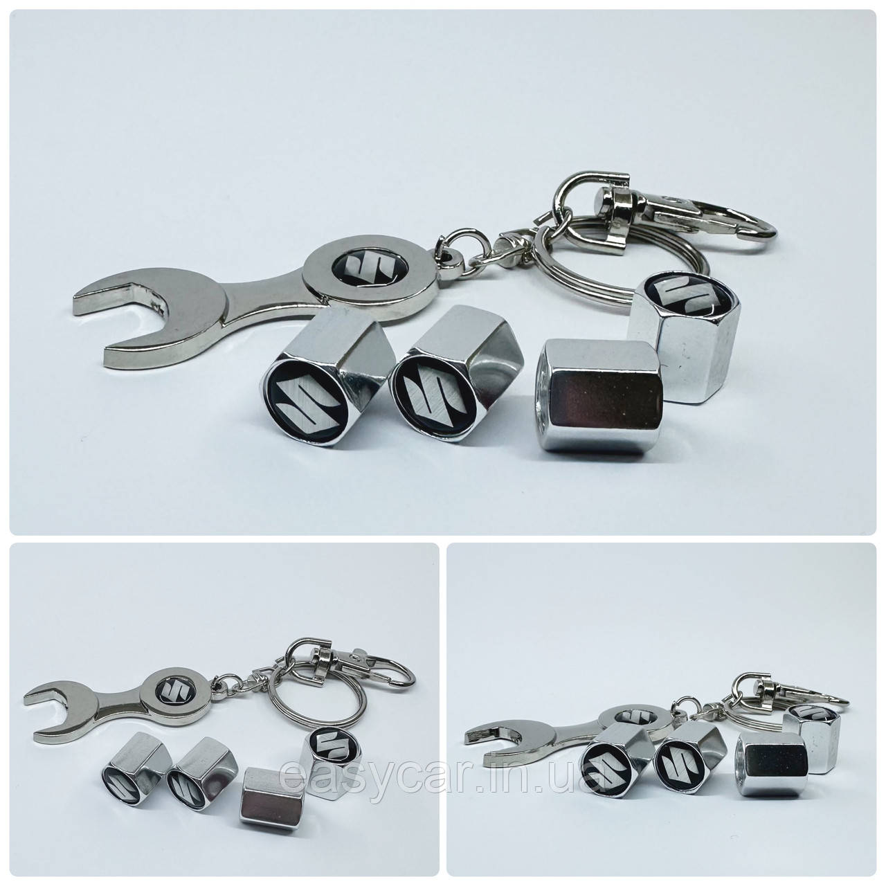 Захисні ковпачки на ніпеля Suzuki + ключик-брелок у подарунок! Колір хром, фото 1