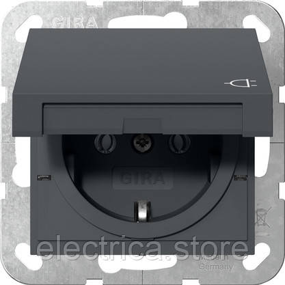 Розетка з заземленням і кришкою System 55 антрацит Gira 445428, фото 1