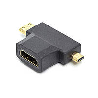 Переходник HDMI (F) to mini HDMI (M) / micro HDMI (M) PowerPlant (CA912056)(1754300431756)