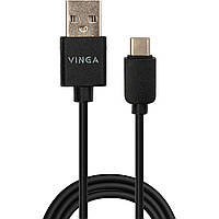 Дата кабель USB 2.0 AM to Type-C 1.0m 3A 18W PVC black Vinga (VCPUSBTC3ABK)(1810754464756)