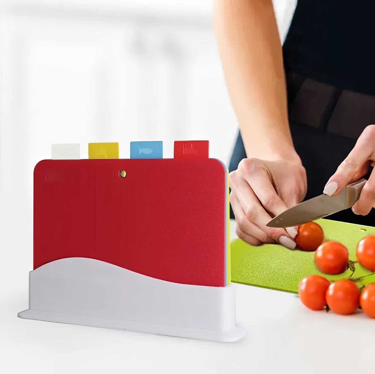 Набір обробних дощок на підставці 4 шт Chopping Board Set, пластикові обробні дошки в підставці (ST)