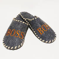 Тапочки для дому та лазні повстяні Luxyart з вишивкою "BOSS" (GA-02) ds