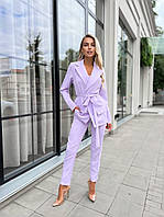 Женский брючный костюм тройка пиджак+топ+брюки лаванда- RudSale