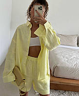 Стильный трендовый летний яркий женский костюм-двойка рубашка и шорты Желтый, S-M