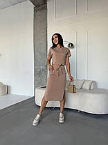 Стильний жіночий костюм укорочена кофта та спідниця олівець із кишенями, фото 2