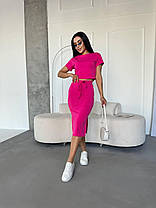 Стильний жіночий костюм укорочена кофта та спідниця олівець із кишенями, фото 3