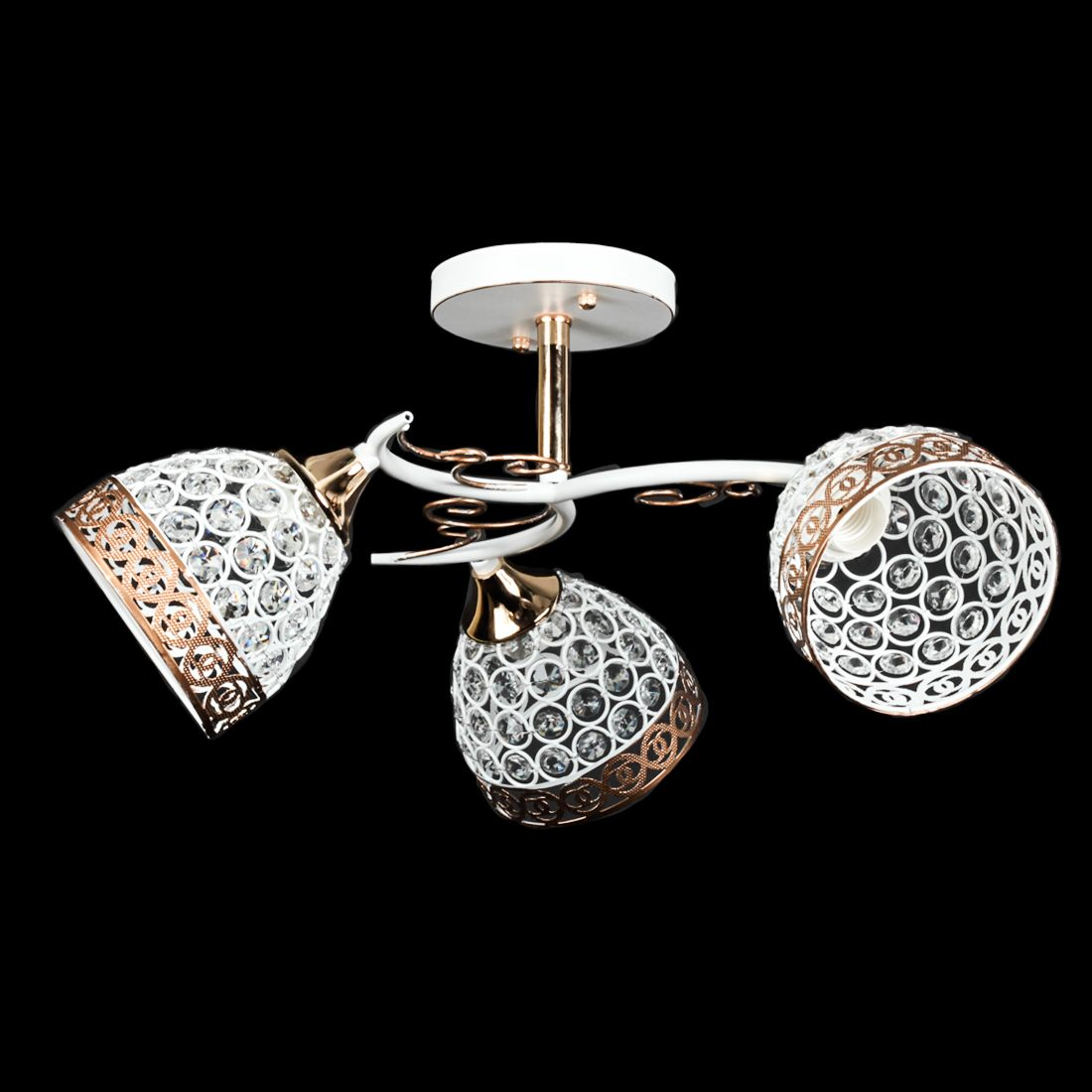 Біла стельова люстра на три кришталеві плафони D460*H230 E27