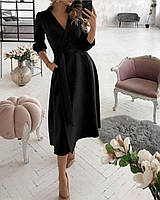 Красивое элегантное платье на запах костюмка черный- RudSale