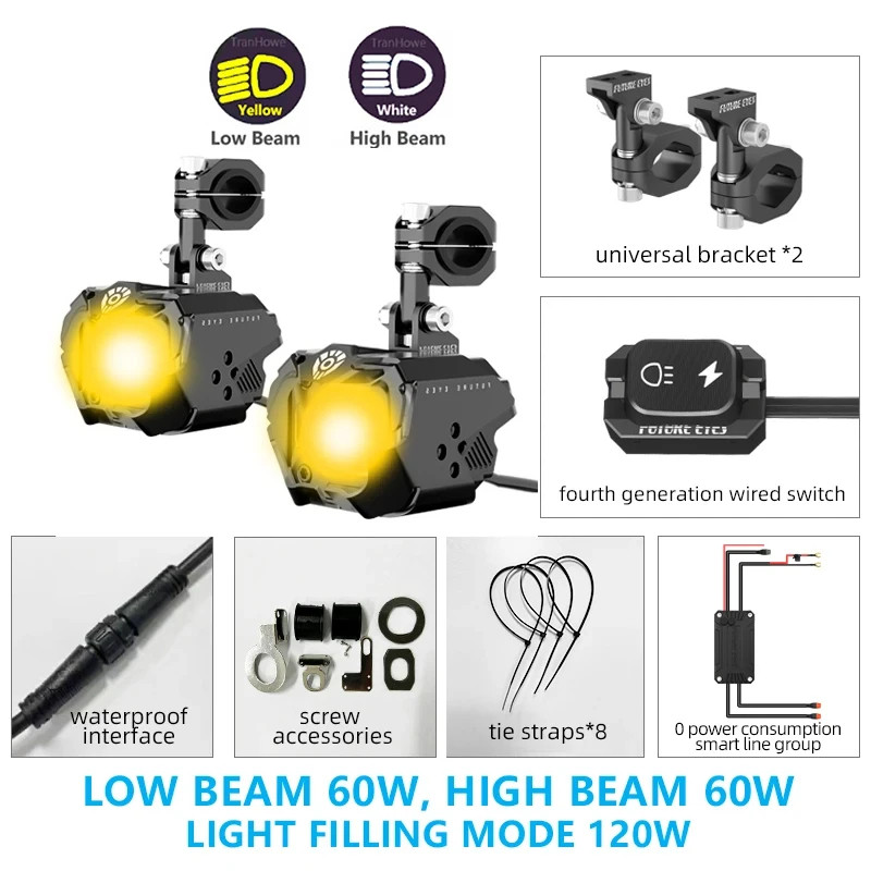 Мотофари Future Eyes F30P LED Yellow DRL 120W 6500Lm ДХО жовтий / ближнє жовтий / дальнє білий