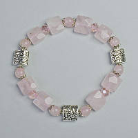 Браслет Рожевий Кварц і Чеський Кришталь d-6мм, 9х10,5 мм +- (стрейч) L-18 см +- з металевими вставками купити біжутерію дешево