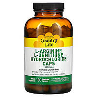 Аминокислота Country life L-Arginine & L-Ornithine Hydrochloride, 180 вегакапсул