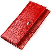 Оригинальный женский кошелек из фактурной кожи с тиснением под крокодила CANPELLINI 21827 Красный ds