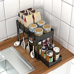 Кухонний органайзер із висувною шухлядою для зберігання, дворівневий, пластиковий
